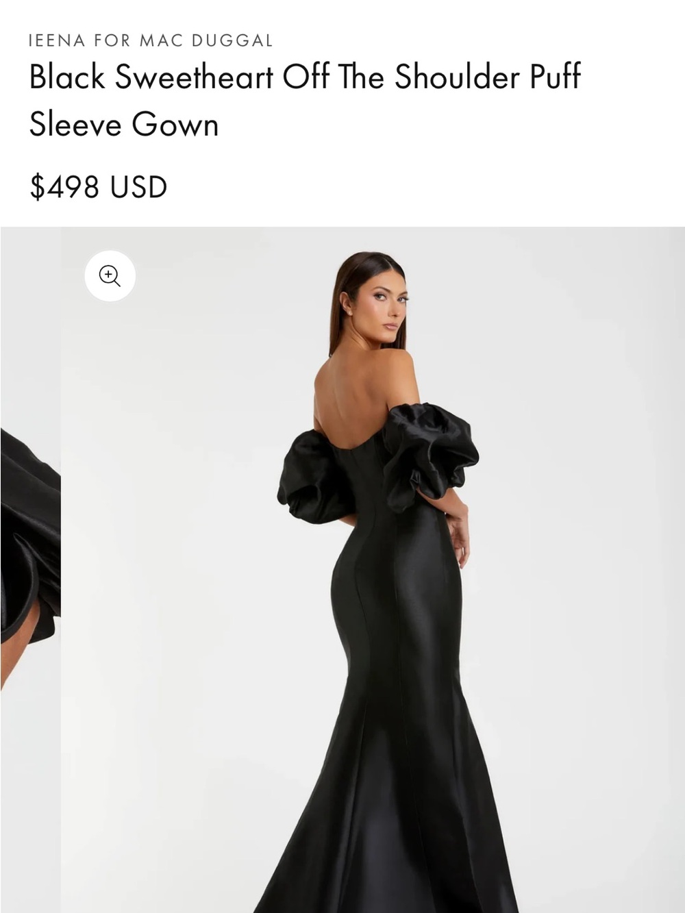 Mac Duggal Black Off-Shoulder Puff-Sleeve Mermaid Gown